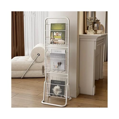 ZIGUIhsou-11 Bodenstehender Zeitschriftenständer Bodenstehender Zeitschriftenständer, mehrschichtiges mobiles Zeitschriftenregal, Büro-Aufbewahrungsregal Zeitungsständer(Weiß) von ZIGUIhsou-11