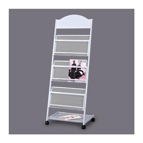 ZIGUIhsou-11 Bodenstehender Zeitschriftenständer Bodenstehender Zeitschriftenständer 3-lagig mit Rollen, Prospektständer, hochhartes Metall for Ausstellungen, Büro Zeitungsständer(Weiß) von ZIGUIhsou-11