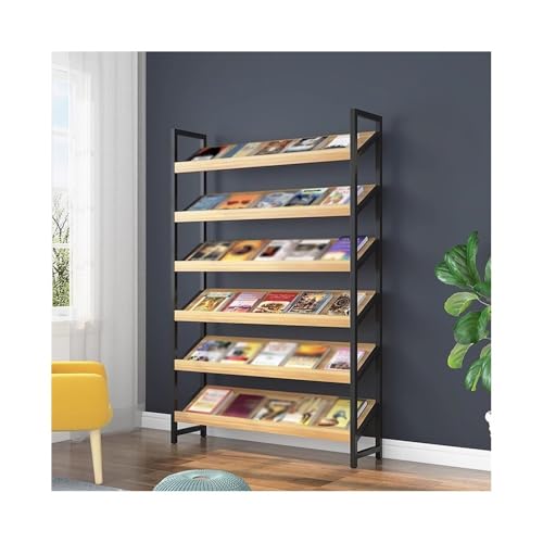 ZIGUIhsou-11 Bodenstehender Zeitschriftenständer Modernes Design Zeitschriftenständer Holz Lagerregal Schräg Display Bücherregale Boden-zu-Decke Werbung Zeitungsständer(Black+Light Walnut) von ZIGUIhsou-11