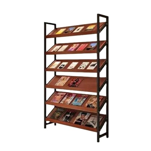 ZIGUIhsou-11 Bodenstehender Zeitschriftenständer Modernes Design Zeitschriftenständer Holz Lagerregal Schräg Display Bücherregale Boden-zu-Decke Werbung Zeitungsständer(Black+Teak) von ZIGUIhsou-11