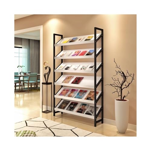 ZIGUIhsou-11 Bodenstehender Zeitschriftenständer Modernes Design Zeitschriftenständer Holz Lagerregal Schräg Display Bücherregale Boden-zu-Decke Werbung Zeitungsständer(Black+White) von ZIGUIhsou-11