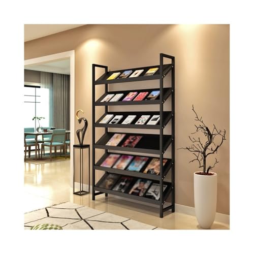 ZIGUIhsou-11 Bodenstehender Zeitschriftenständer Modernes Design Zeitschriftenständer Holz Lagerregal Schräg Display Bücherregale Boden-zu-Decke Werbung Zeitungsständer(Schwarz) von ZIGUIhsou-11
