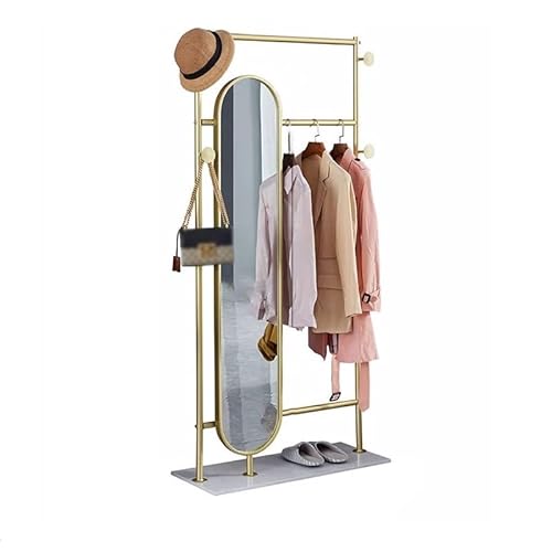 ZIGUIhsou-11 Ganzkörperspiegel Schlafzimmer Wohnzimmer Fitting Spiegel Garderobe integrierte multifunktionale Kleiderständer Kleiderständer mit Ständer(Gold,85cm) von ZIGUIhsou-11