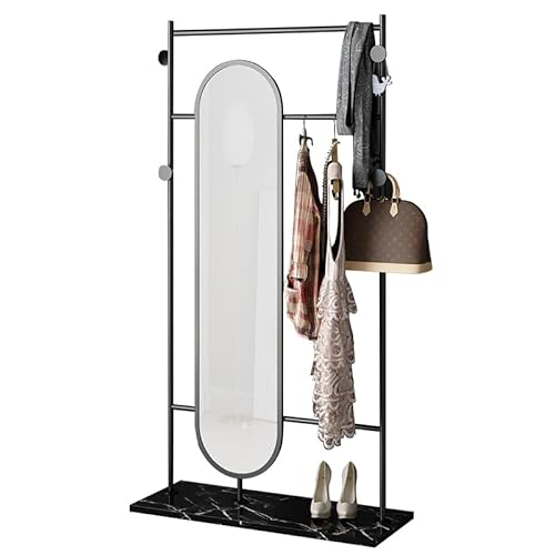ZIGUIhsou-11 Ganzkörperspiegel Schlafzimmer Wohnzimmer Fitting Spiegel Garderobe integrierte multifunktionale Kleiderständer Kleiderständer mit Ständer(Schwarz,85cm) von ZIGUIhsou-11