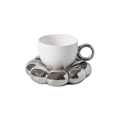 ZIGUIhsou-11 Keramik Kaffeetassen Nordic Kreative Tasse Mit Untertasse Milch Tee Tablett Geburtstag Weihnachten Tisch Dekoration Kaffeebecher aus Keramik(Sliver) von ZIGUIhsou-11