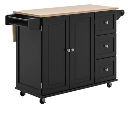 ZIGUIhsou-11 Kücheninselwagen Küchenwagen mit Holzplatte und ausklappbarer Frühstücksbar, Kücheninsel, Casual Home Rollender Küchenwagen(Schwarz) von ZIGUIhsou-11