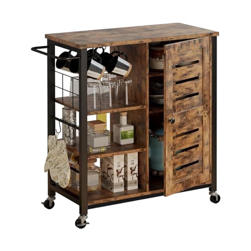 ZIGUIhsou-11 Kücheninselwagen Lagerschrank mit Rädern, Mehrzweck-Küchenwagenschrank mit Regalen, Abnehmbarer Wagengriff, Tassenhaken Rollender Küchenwagen von ZIGUIhsou-11