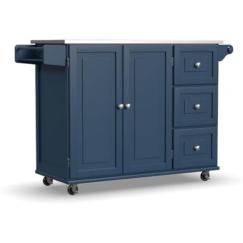 ZIGUIhsou-11 Kücheninselwagen Mobiler Kücheninselwagen mit Edelstahlplatte, grüner Lagerschrank, Möbel for Zuhause Rollender Küchenwagen(Blue) von ZIGUIhsou-11