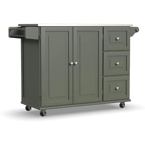 ZIGUIhsou-11 Kücheninselwagen Mobiler Kücheninselwagen mit Edelstahlplatte, grüner Lagerschrank, Möbel for Zuhause Rollender Küchenwagen(Green) von ZIGUIhsou-11