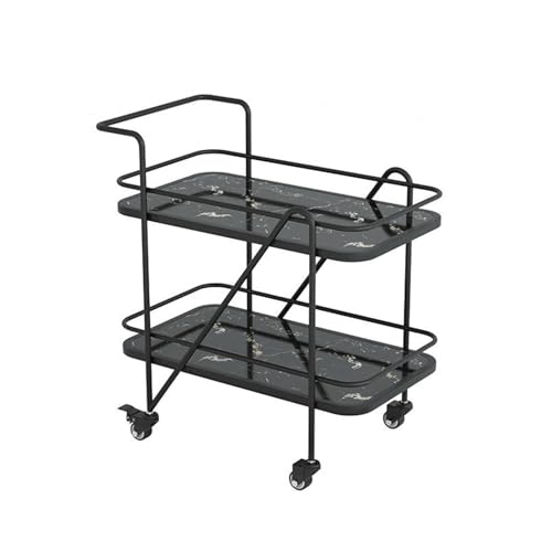 ZIGUIhsou-11 Kücheninselwagen Moderner schwarzer Barwagen, 2-stöckiger Küchen-Servierwagen mit Rädern, mobiler Getränkewagen, Weinwagen for die Party im Esszimmer zu Hause Rollender Küchenwagen(Groß) von ZIGUIhsou-11
