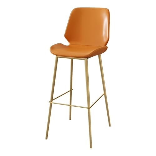 ZIGUIhsou-11 Pub Barhocker Barstuhl aus Eisen mit Rückenlehne, Leder, for Restaurant, Bar, Insel, Balkon, Freizeit, Hochstuhl, Schwarz/Orange(Orange) von ZIGUIhsou-11