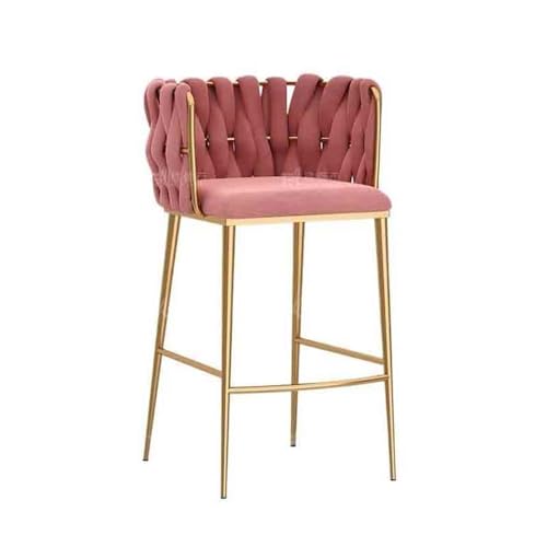 ZIGUIhsou-11 Pub Barhocker Leichter Luxus-Stuhl aus einfachem Metall for die Hausbar, Kassierer, Inseltisch, Esszimmerstuhl, Rezeption, Sitzlehne, Barhocker(Pink) von ZIGUIhsou-11