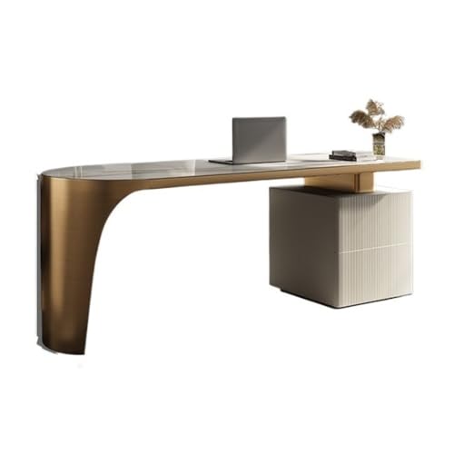 ZIGUIhsou-11 Schreibtisch Moderner Chefschreibtisch mit Ablageschrank, Schreibtisch Steinplatte, Stabiler Rahmen aus goldenem Stahl(L) von ZIGUIhsou-11