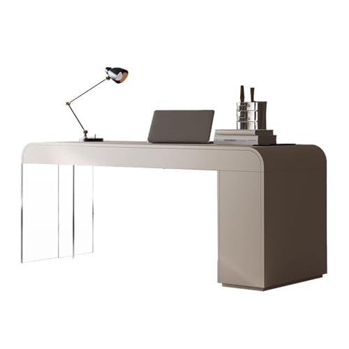 ZIGUIhsou-11 Schreibtisch Moderner Schreibtisch im schlichten Stil mit Acrylbeinen, weißer Home-Office-Tisch 2 Schubladen und Aufbewahrungsschrank(L) von ZIGUIhsou-11