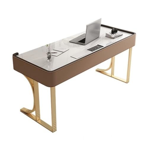 ZIGUIhsou-11 Schreibtisch Moderner Schreibtisch mit Ladesteckdosen, luxuriöser Laptop-PC-Tischarbeitsplatz goldenem Metallrahmen(L) von ZIGUIhsou-11