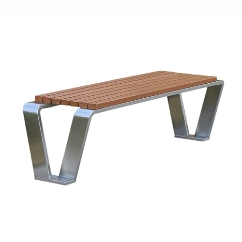 ZIGUIhsou-11 Terrassenbank Braune Kunststoff-Holz-Außenbank ohne Rückenlehne for Zwei Freizeitparks, Außenbank aus Edelstahl Gartenmöbel für draußen von ZIGUIhsou-11