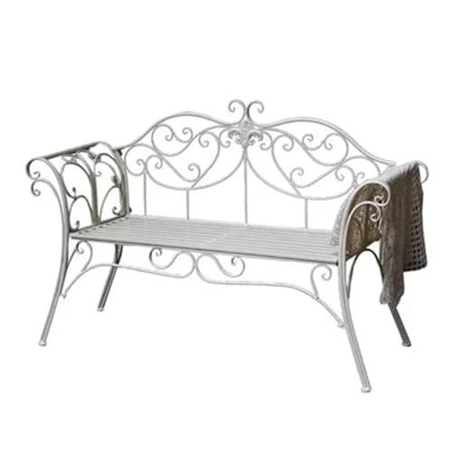 ZIGUIhsou-11 Terrassenbank Landhausstil Garten Metall Doppelstuhl Bank Armlehnen for Villa Patio Yard Park Dekor Gartenmöbel für draußen(Weiß) von ZIGUIhsou-11