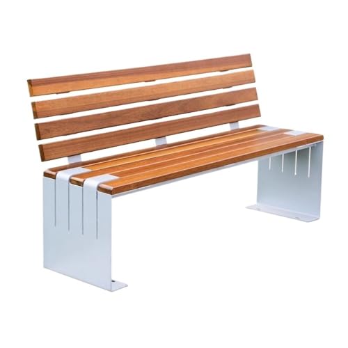 ZIGUIhsou-11 Terrassenbank Outdoor-Rückenlehnenbank, Gartenbänke aus Stahl mit Holzstuhloberfläche, for Balkonterrasse Freizeit Gartenmöbel für draußen von ZIGUIhsou-11