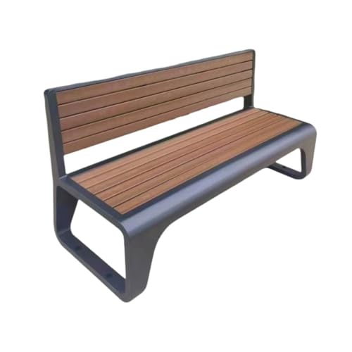 ZIGUIhsou-11 Terrassenbank Outdoor-Stuhl mit Rückenlehne, Kunststoff-Holzbank mit Eisenfüßen, for Gartenbalkonterrasse Freizeit Gartenmöbel für draußen von ZIGUIhsou-11
