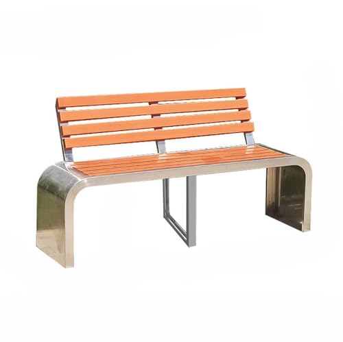 ZIGUIhsou-11 Terrassenbank Parkbank im Freien mit Rückenlehne Edelstahlsitz Holzfarbe Braun Gartenmöbel für draußen von ZIGUIhsou-11