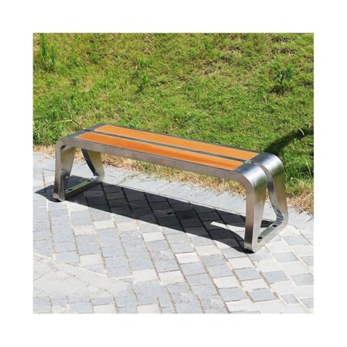 ZIGUIhsou-11 Terrassenbank Unregelmäßiger rückenfreier Parkstuhl-Bank-im FreienEdelstahl-Rahmen-hölzerner Sitzplatten-Ruhebereich Gartenmöbel für draußen(Mittel) von ZIGUIhsou-11