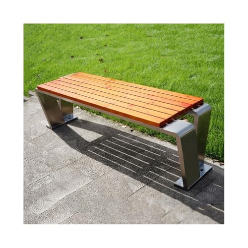 ZIGUIhsou-11 Terrassenbank Zickzack Edelstahl Gartenbank Holz Sitzplatte Parkbank Gartenmöbel für draußen(Mittel) von ZIGUIhsou-11