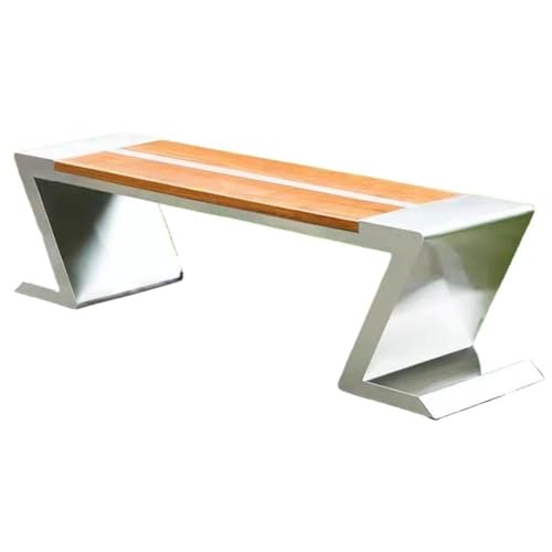 ZIGUIhsou-11 Terrassenbank Zickzack Edelstahl Holz Sitzplatte Outdoor Bank Park Plaza Hofbank Gartenmöbel für draußen(Groß) von ZIGUIhsou-11