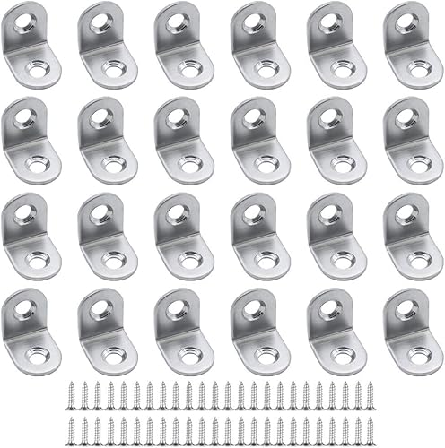 24 Stück Winkelverbinder Edelstahl 20 x 20 mm Klein Winkel Klammern 90 Grad L-Form Metall Winkel Klammer Silber mit 48 Schrauben für Holz Möbel Tabelle Stuhl Bücherregal Schränke Anbau Winkel Bracket von ZIGefofo