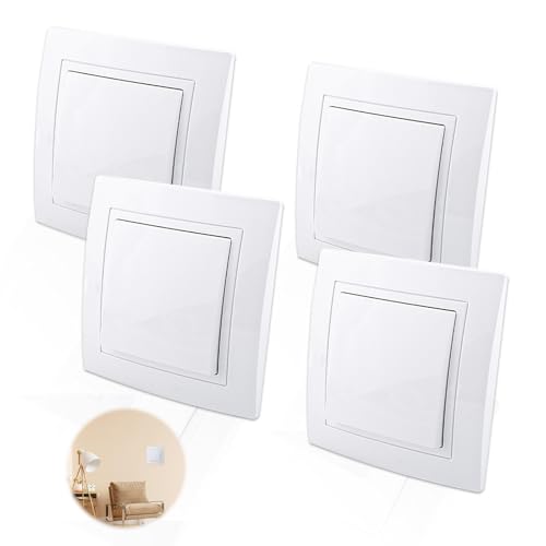 ZIGefofo 4 Stück Unterputz Ein-/Ausschalter Taster All-in-One Visage Schalter Ein Weiß mit Schraubendreher Serienschalter Steckklemme Wechselschalter Lichtschalter Universal Aus-Wechsel 82 x 82 mm von ZIGefofo