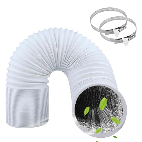ZIGefofo Abluftschlauch Weiß 125mm Länge 3m Aluminium Aluflexschlauch Flexibel PVC Alurohr Schlauch mit 2 Schlauchschelle Edelstahl für Klimaanlagen Wäschetrockner Abzugshaube Mobile Klimaanlage von ZIGefofo