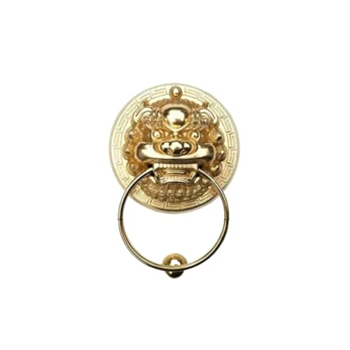 14 cm Messing Antik Holz Türgriffe Löwe Carving Retro Dekoration Tor Ring Griff Klopfer Bronze Runde Türklopfer Für Eingangstür Tor(Brass) von ZIHDKE