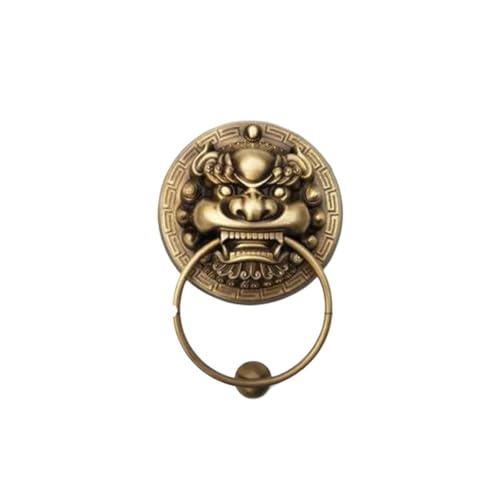 14 cm Messing Antik Holz Türgriffe Löwe Carving Retro Dekoration Tor Ring Griff Klopfer Bronze Runde Türklopfer Für Eingangstür Tor(Brown) von ZIHDKE