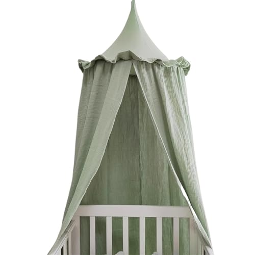 ZIHDKE Hängender Baldachin aus Musselin-Baumwolle mit Rüschen, Bettbaldachin for Kinderzimmer Für Mädchen Zimmerdekoration(Green) von ZIHDKE