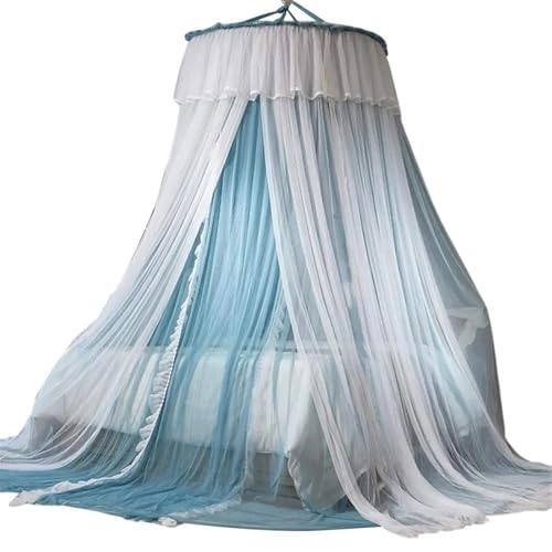 ZIHDKE Prinzessin Bett Vorhang Doppel Schicht Runde Kuppel Decke Hängen Weiche Sheer Mesh Spitze Mädchen Schlafzimmer Baldachin Net Hause liefert Für Mädchen Zimmerdekoration(Blue,XL) von ZIHDKE