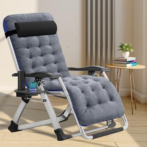 ZIKEBTUY Liegestuhl Gartenliege Klappbar Verstellbar Zero Gravity Chair Campingstuhl 200kg Belastbar mit Polster Seitentasche Nackenkissen Klappliege Relaxsessel für Outdoor Balkon Camping (Grau1) von ZIKEBTUY