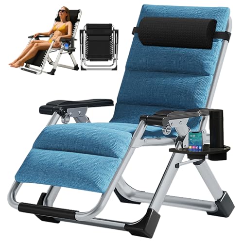 ZIKEBTUY Liegestuhl Gartenliege Klappbar Verstellbar Zero Gravity Chair Campingstuhl 200kg Belastbar mit Polster Seitentasche Nackenkissen Klappliege Relaxsessel für Outdoor Balkon Camping (Seeblau) von ZIKEBTUY