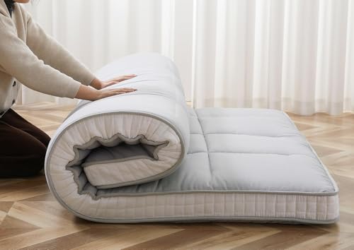 ZIKEBTUY Futon Matratze 153x203cm Klappmatratze - 10cm dick Japanische Klappmatratze, Futon Gästebett, Bodenmatratze, Tragbar Matratze Faltbar für Tatami, Schlafsälebett, Camping, Wohnmobil - Grau von ZIKEBTUY