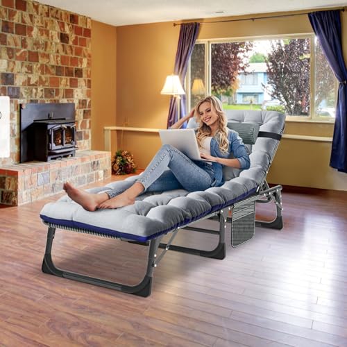 ZIKEBTUY Folding Lounger 190x68cm Gästebett klappbar Klappbett 200KG Tragkraft Sonnenliege Mit Matratze Seitentasche und Kopfstütze Campingbett Feldbett für Indoor Outdoor Garten Camping Reisen von ZIKEBTUY