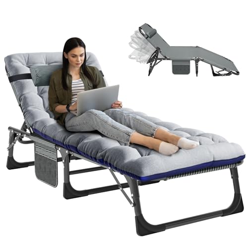 ZIKEBTUY Sonnenliege Klappbett Campingbett Gästebett klappbar liegestuhl 200KG Lastlager Gartenliege Mit Matratze Seitentasche und Kopfstütze Feldbett für Outdoor Indoor Garten Camping (Grau) ZIKEBTUY Sonnenliege Klappbett Campingbett Gästebett klappbar liegestuhl 200KG Lastlager Gartenliege Mit Matratze Seitentasche und Kopfstütze Feldbett für Outdoor Indoor Garten Camping (Grau) von ZIKEBTUY