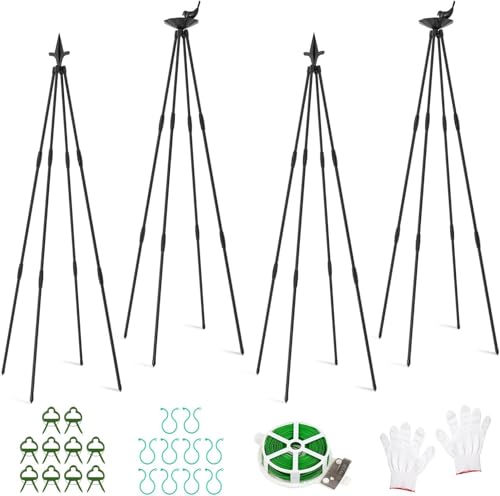 ZIKEBTUY Garten Obelisk Pflanze Rankhilfe – 4Pcs 120cm Gartenobelisken-Set Kletterhilfe für Kletterpflanzen, Metall Garten Rankgitter für öffentliche Plätze und Private Höfe von ZIKEBTUY