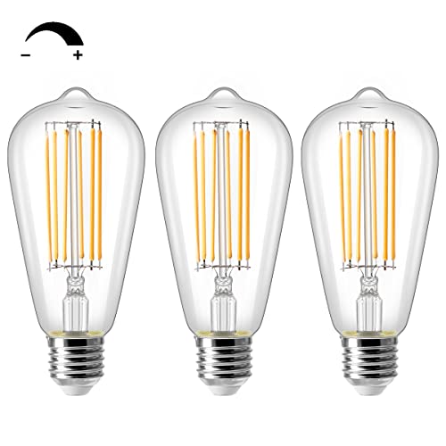 ZIKEY 10W LED Edison Birne, Dimmbar ST64 E27 Vintage Lampe, Ersetzt 100W, Warmweiß 2700K, 1000LM, AC220-240V, 3er Pack von ZIKEY
