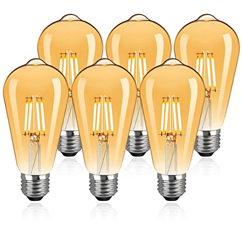 ZIKEY 6 Stück LED Vintage Glühbirne, 4W E27 ST64 Edison Filament Birnen, Ersetzt 40W, Warmweiß 2700K, Nicht Dimmbar, Nostalgie und Retro Beleuchtung von ZIKEY