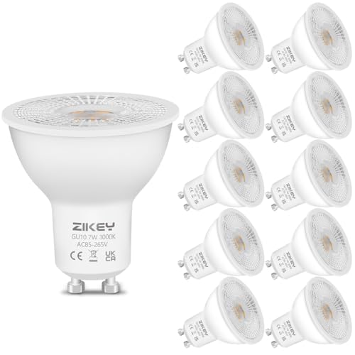 ZIKEY GU10 LED Lampen, 7W LED Leuchtmittel, Warmweiß 3000K, 650LM, Nicht Dimmbar, ersetzt 60W Halogenlampen, GU10 LED Spot Birnen, 38° Abstrahlwinkel, 10er Pack von ZIKEY