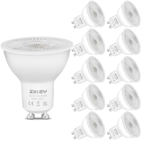 ZIKEY GU10 LED Lampen 7W, Neutralweiß 4000K, 650LM, LED Reflektor ersatz 60W Glühbirne, GU10 LED Strahler nicht dimmbar, 38° Abstrahlwinkel, 10er Set von ZIKEY