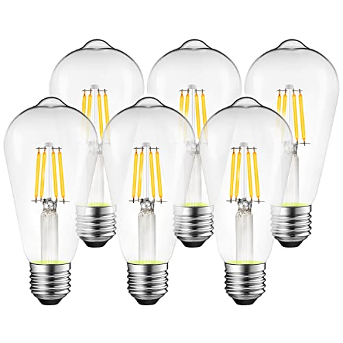 ZIKEY LED Edison Filament Birnen, 4W E27 ST64 Vintage Glühbirne, Warmweiß 2700K, Nicht Dimmbar, Nostalgie und Retro Beleuchtung, Klar Glas, 6 Stück von ZIKEY