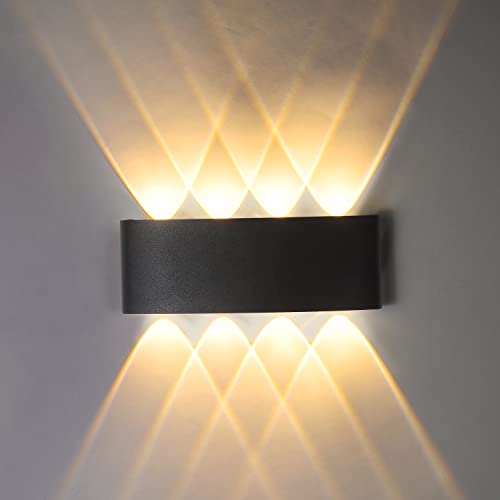 ZIKEY Modern LED Wandleuchte, 8W Warmweiß 3000K, IP65 Wasserdichte Up Down Wandleuchte, Aluminium LED Spotlight Nachtlampe, Innen & Außen Wandleuchte (Schwarz) von ZIKEY