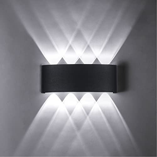 ZIKEY Modern LED Wandleuchte, 8W kaltweiß 6000K, IP65 Wasserdichte Up Down Wandleuchte, Aluminium LED Spotlight Nachtlampe, Innen & Außen Wandleuchte (Schwarz) von ZIKEY