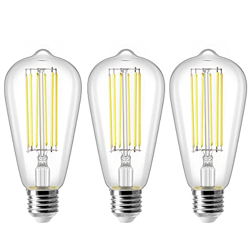 ZIKEY ST64 Edison Birne, 10W Vintage E27 LED Lampe, Ersetzt 100W, 1000LM Kaltweiß 6500K, Nicht Dimmbar, AC220-240V, 3er Pack von ZIKEY