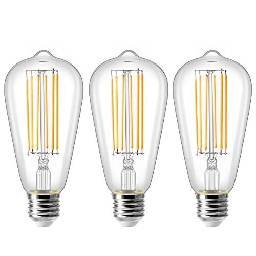 ZIKEY Vintage Edison Birne, 10W ST64 E27 LED Lampe, Ersetzt 100W, 1000LM Warmweiß 2700K, Nicht Dimmbar, AC220-240V, 3er Pack von ZIKEY