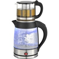 Teekocher 2200 Watt Semaver Caydanlink Glas Wasserkocher 100% BPA-Frei Blaue led Beleuchtung Kalkfilter 1,8 Liter Wasserkocher / 0,8 Liter Teekocher von ZILAN